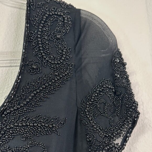 NWT Adrianna Papell Evening Short Sleeve Black Beaded Silk Empire Dress 12 - Picture 6 of 10